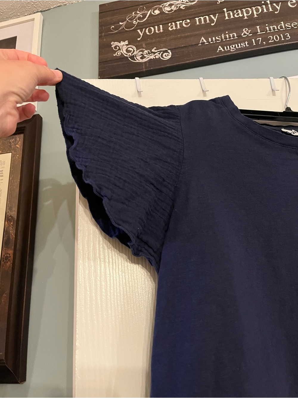 Nine West Navy Flutter Sleeve Short-Sleeve Tee